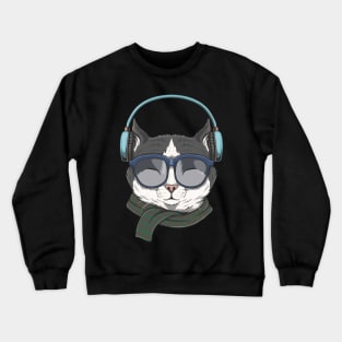 cat wears headphones Crewneck Sweatshirt